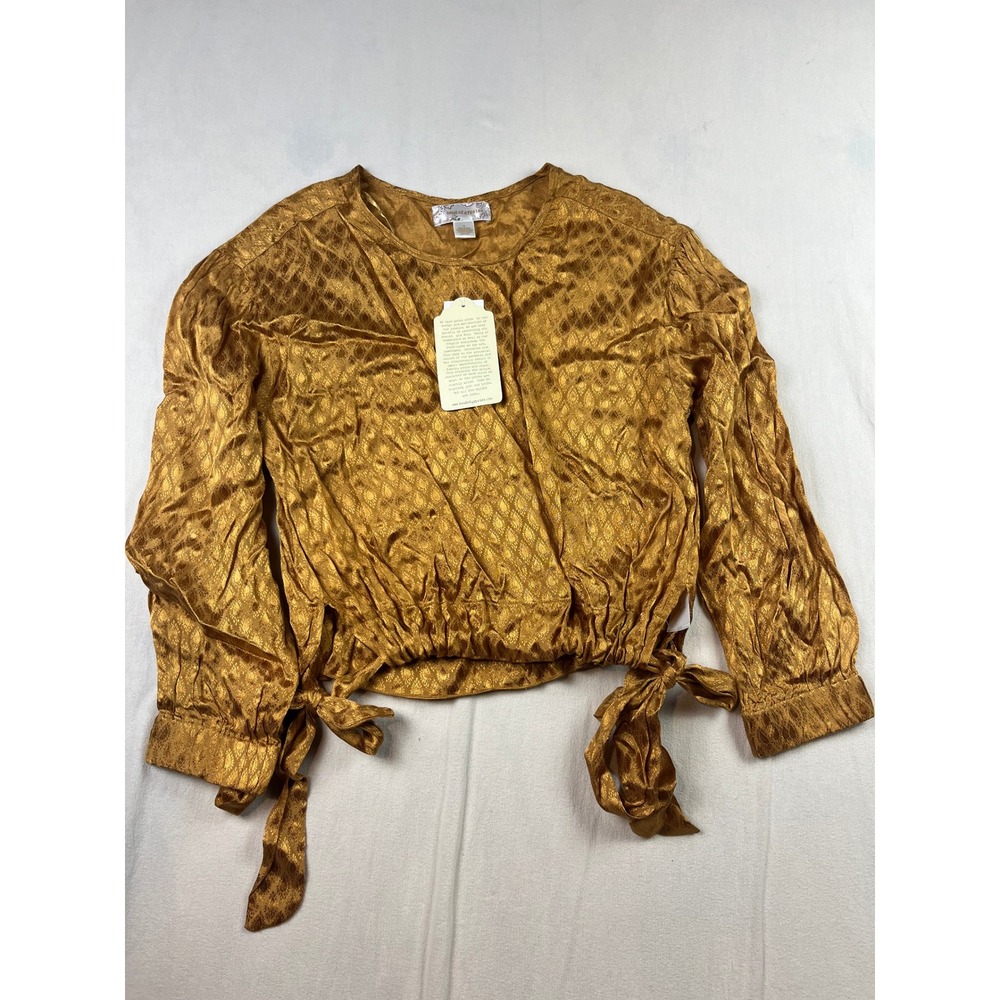 Band of Gypsies Gold Jacquard Side Tie Blouse Mustard Yellow Boho Top Small NEW
